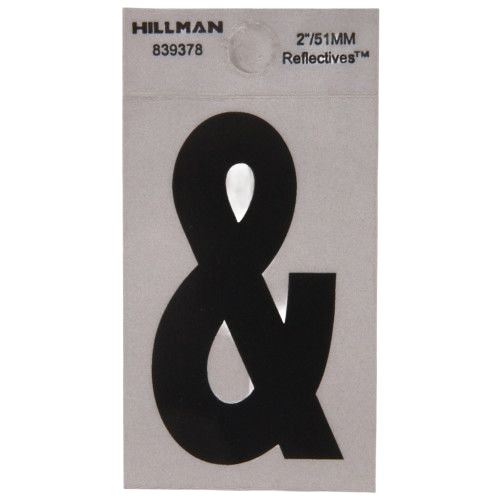 Black reflective ampersand sticker on silver Mylar backing, durable design for hardware and home improvement projects under $25.