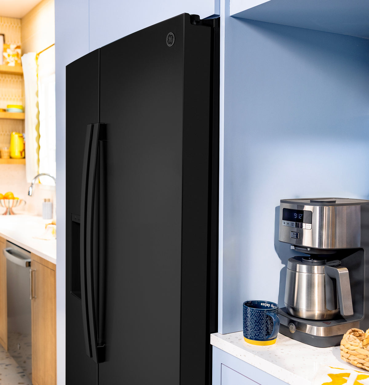 GE® ENERGY STAR® 23.6 Cu. Ft. Counter-Depth Side-By-Side Refrigerator with Extra Tall Dispenser and In-Door Icemaker