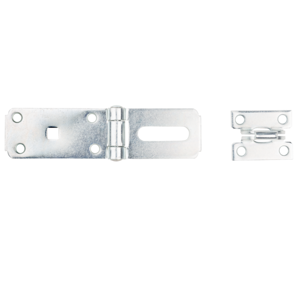 Zinc-plated steel hasp and staple set for secure door and gate locking in home improvement hardware collections