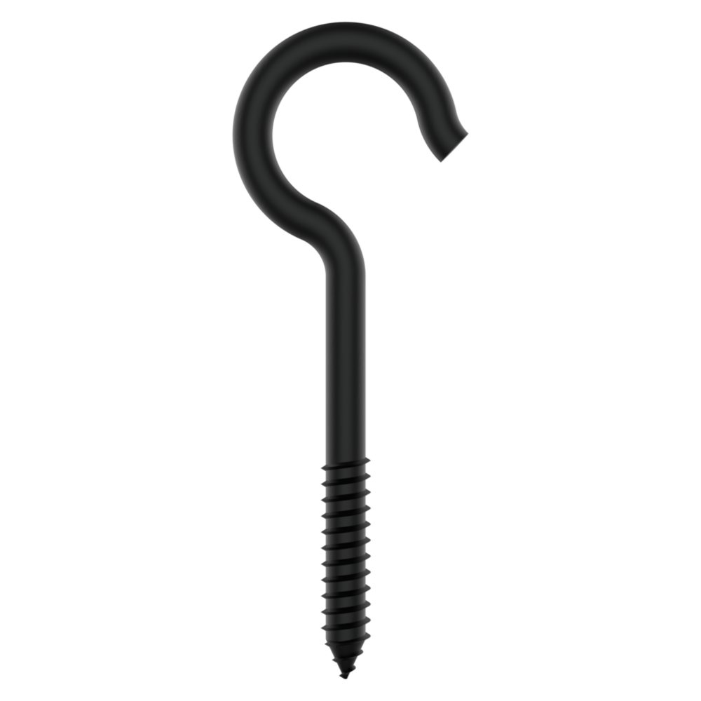 Black metal ceiling hook with threaded end for versatile hanging in storage, garage, and home improvement projects