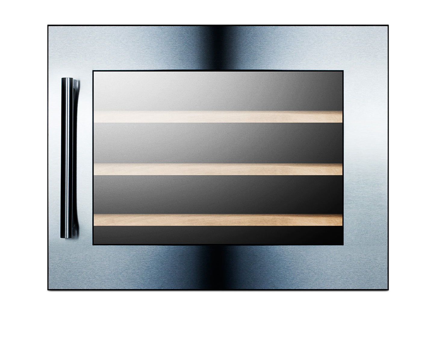 Stainless steel integrated wine cellar with glass door and wooden shelves in Refrigerators and Kitchen collections