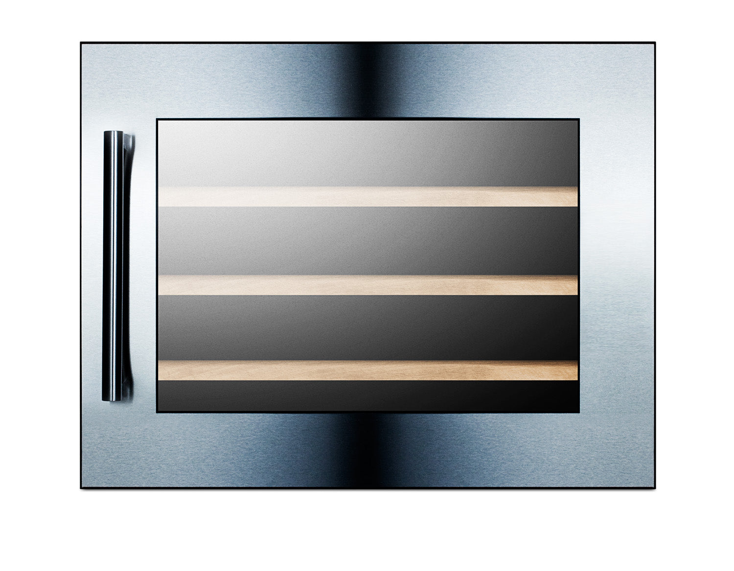 Stainless steel integrated wine cellar with glass door and wooden shelves in Refrigerators and Kitchen collections