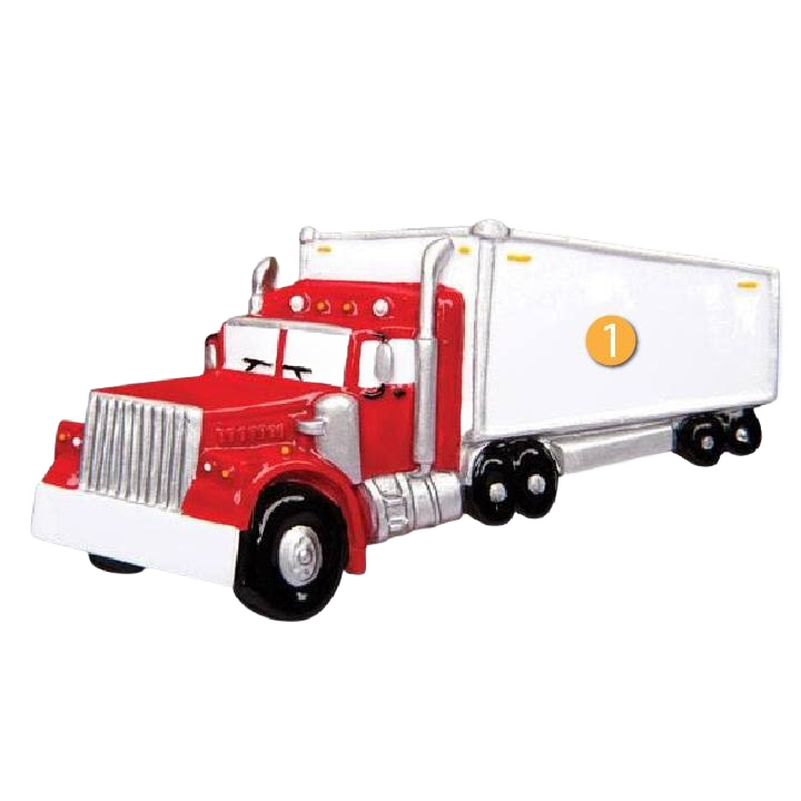 Red and white semi truck ornament with customizable trailer for Christmas Ornaments & Tree Decorations under $50