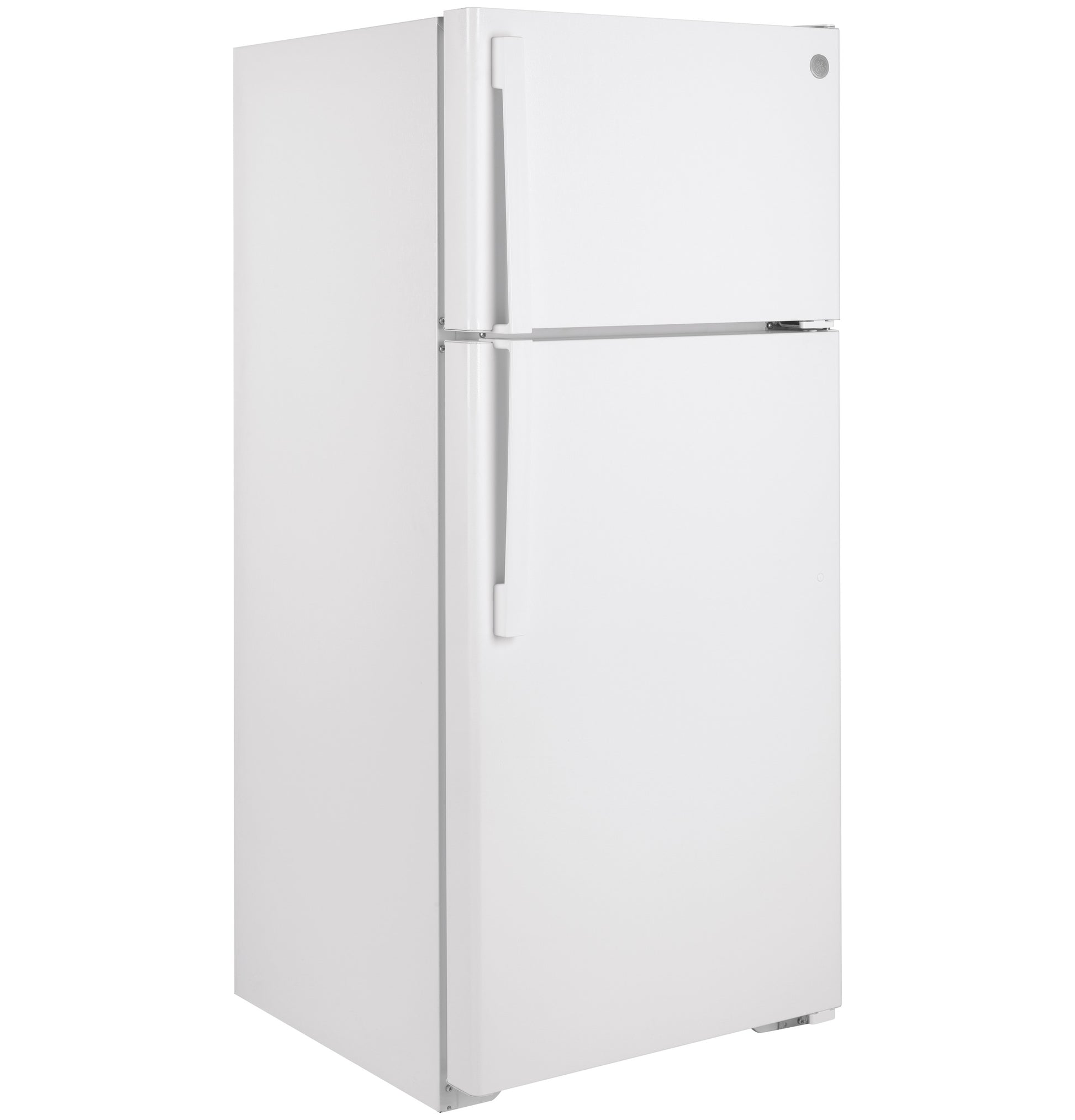 White top-freezer refrigerator with smooth exterior and ergonomic vertical handles from kitchen appliances collection