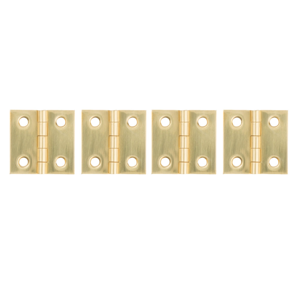 Set of four solid brass small decorative hinges with six mounting holes each for home improvement projects under $50