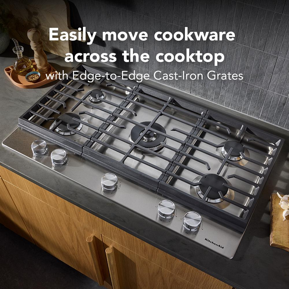 KitchenAid® 36  in. Gas Cooktop with 5 Burners and Integrated Wok Grate