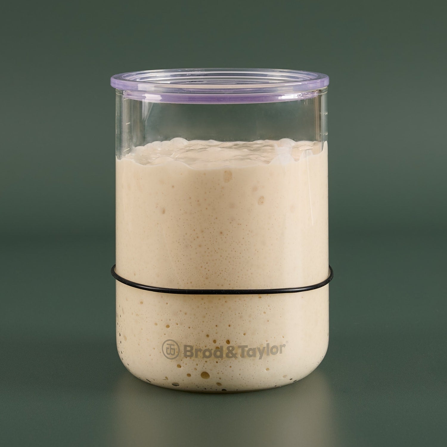 Clear fermentation jar with sourdough starter and black silicone band from kitchenware and bakeware collection