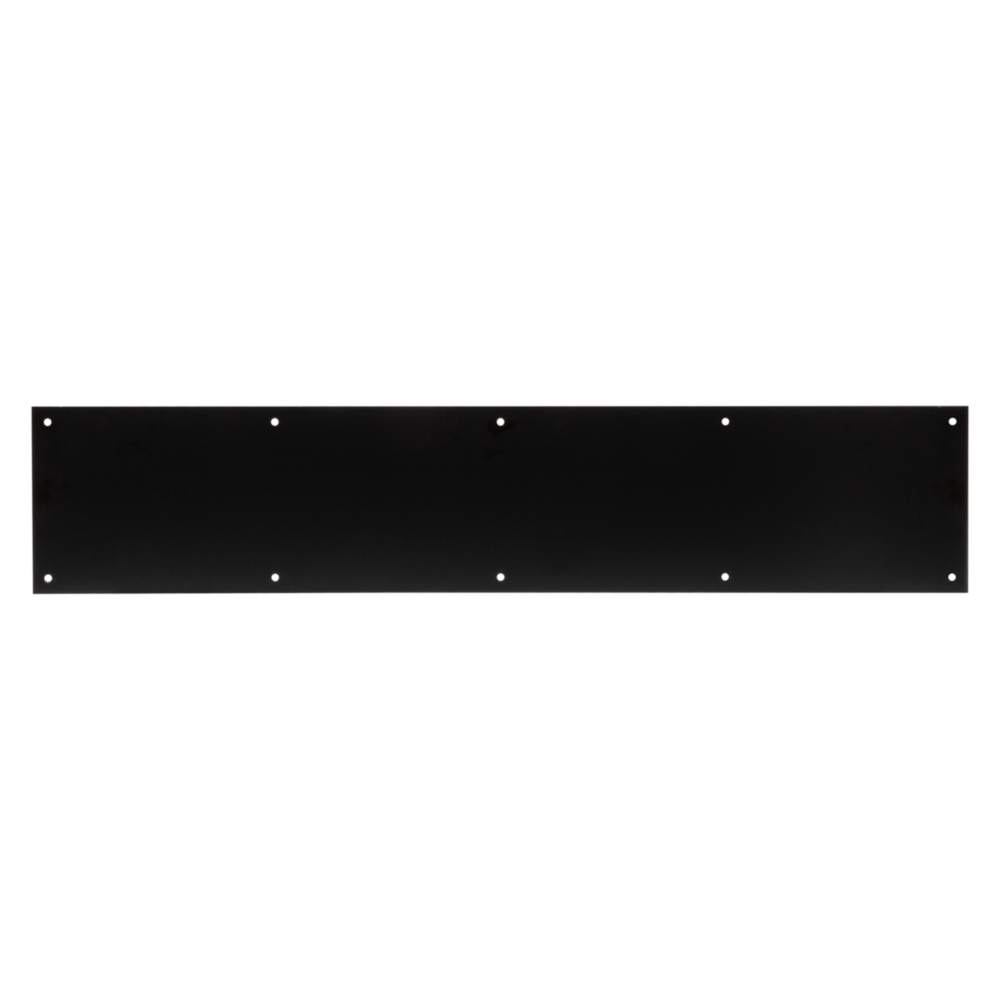 Matte black aluminum kickplate with pre-drilled holes for door protection in hardware and door accessories collections