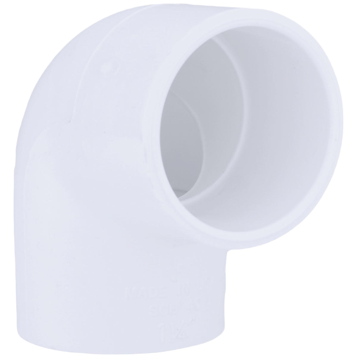 White PVC 90-degree elbow pipe fitting for plumbing and irrigation in home improvement and pipes & fittings collections