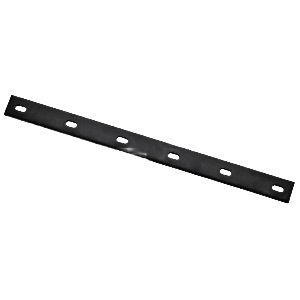 Black metal mending plate with seven slots for reinforcing furniture and home improvement projects in building hardware use