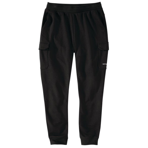Men’s black relaxed fit sweatpants with cargo pockets and elastic waistband for casual or workwear use