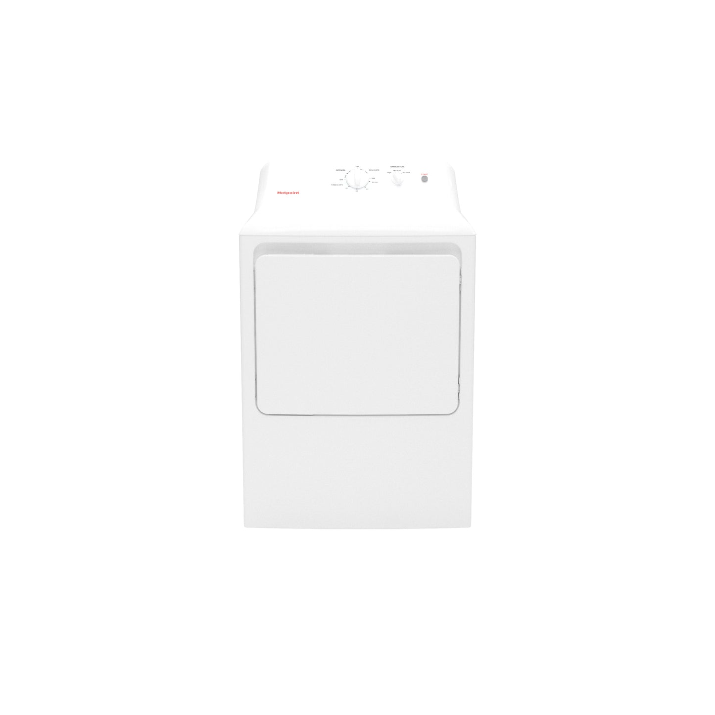 White electric dryer with top control panel and front door, ideal for home improvement and appliance collections