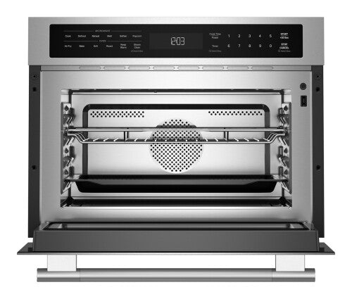 Stainless steel built-in convection microwave speed oven with digital controls and air fry mode for kitchen appliances
