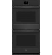 Black built-in double wall oven with digital controls in modern kitchen appliance setting for home improvement