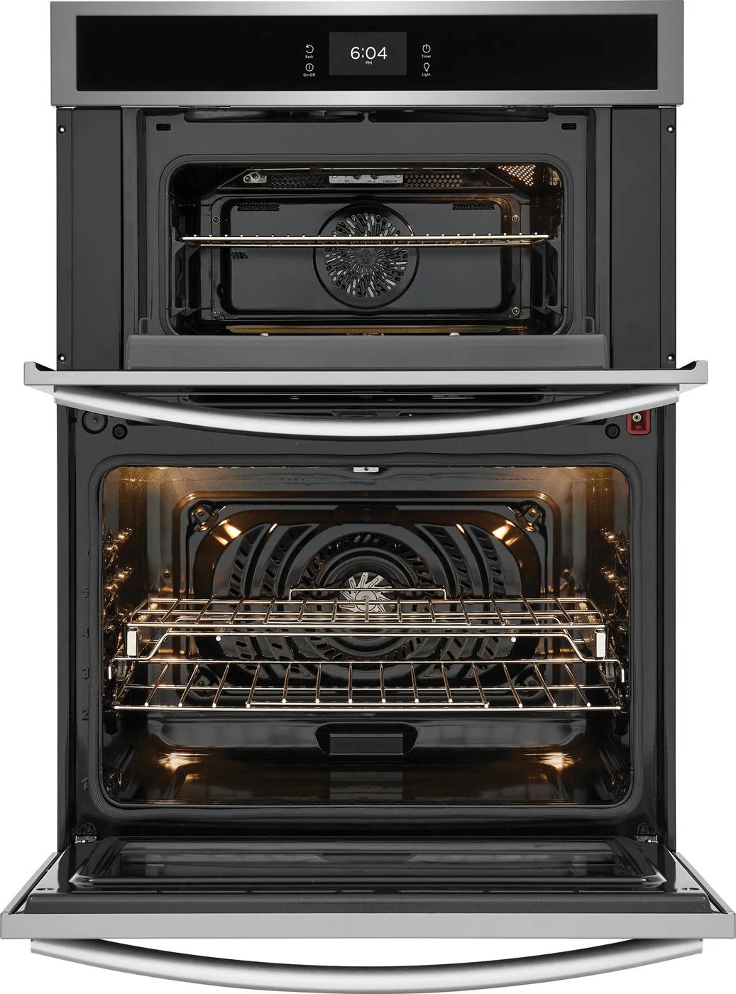 Stainless steel 30-inch electric wall oven and microwave combo with convection system for kitchen appliances collection