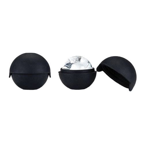 Set of black silicone molds forming crystal-clear ice spheres for beverage chilling in kitchenware and gadgets collections