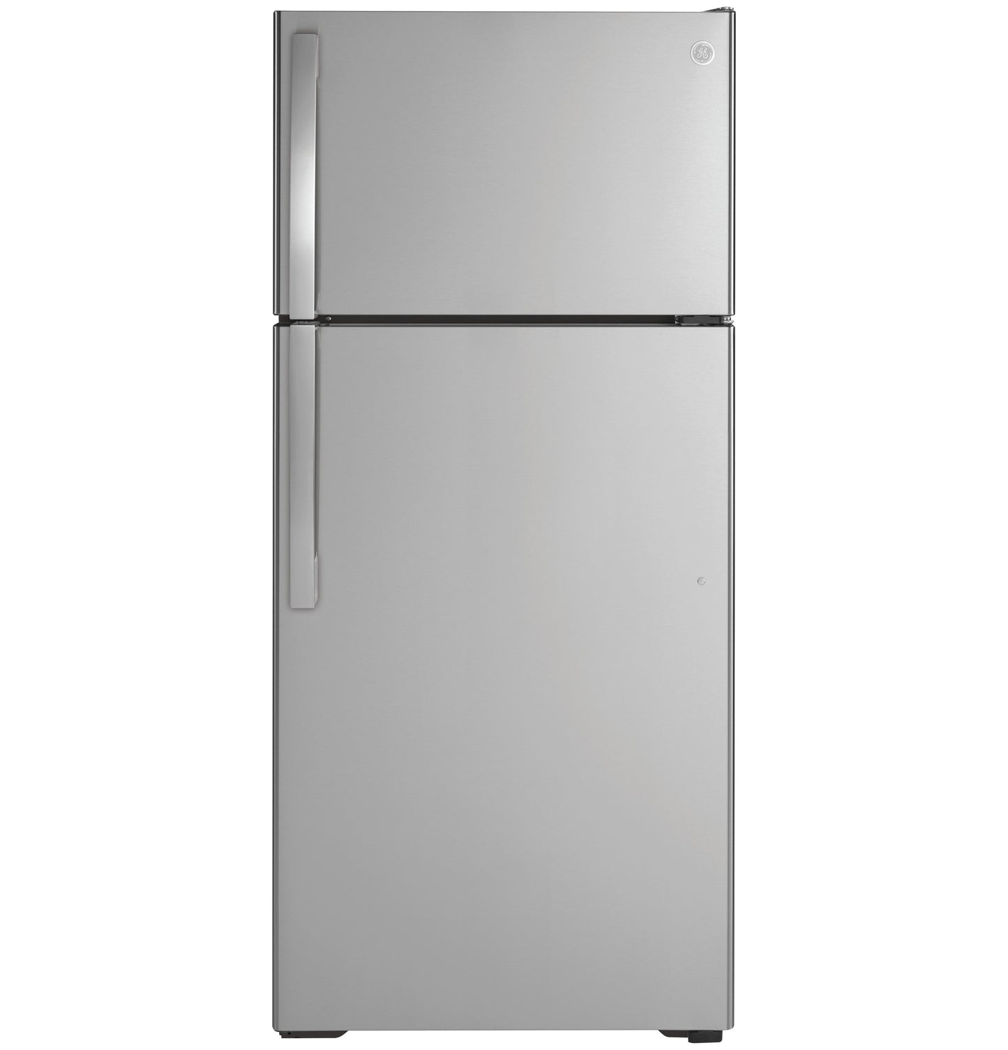 Stainless steel top-freezer refrigerator with sleek vertical handles for kitchen and home appliance collections