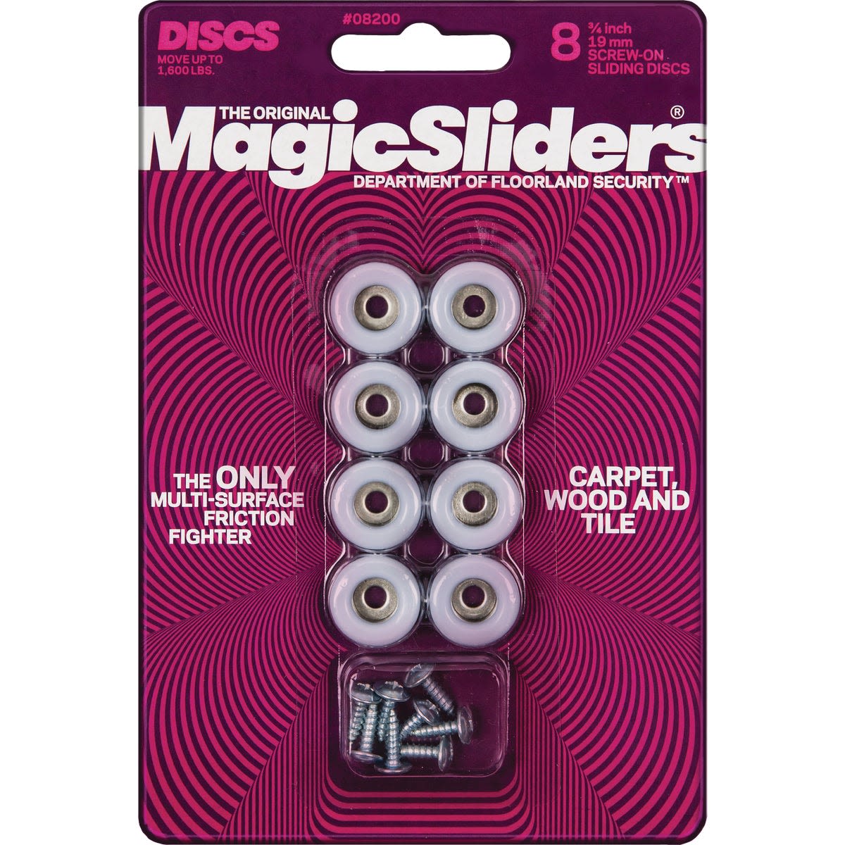 Round white screw-on furniture glides with metal inserts and screws for easy moving on carpet, wood, and tile floors in home improvement.