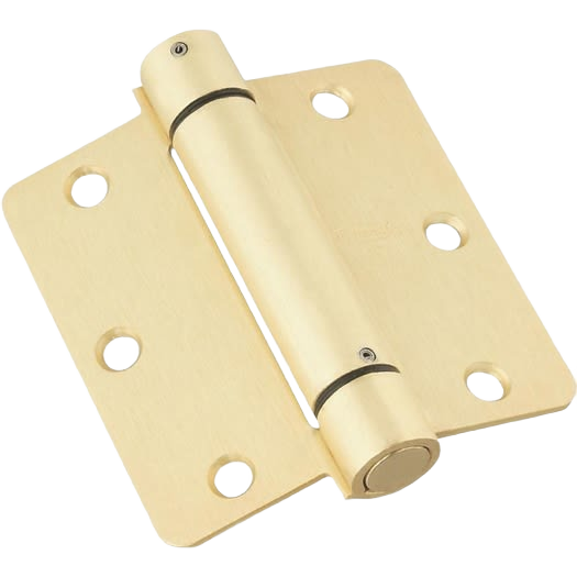 Brass spring door hinge with six screw holes designed for smooth door operation in home improvement projects