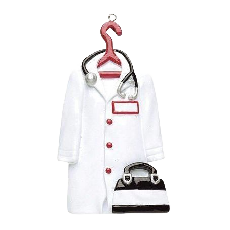White doctor coat ornament with stethoscope and black-and-white bag from Christmas Ornaments & Tree Decorations under $50 collection