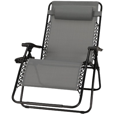 Extra-large graphite zero gravity chair with Verona steel frame, double bungee cord stability, and padded headrest for outdoor living and patio furniture.