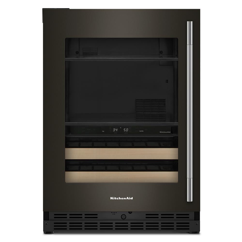 24-inch KitchenAid beverage center with glass door, wood-front racks, and stainless steel handle from Refrigerators collection