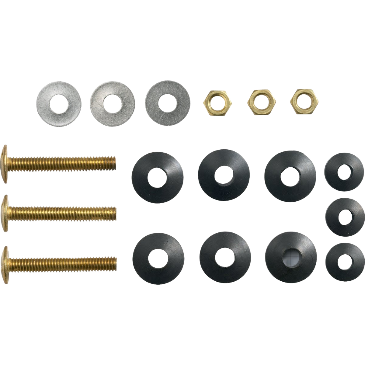 Brass tank bolt kit with washers and nuts for toilet repair in plumbing parts and home improvement collections