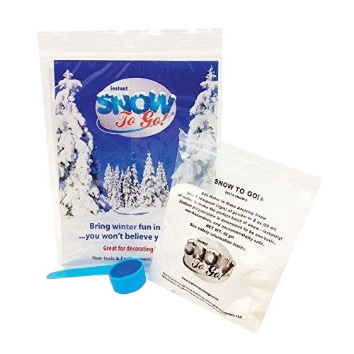 Instant snow powder packets with blue scoop for Christmas decor and holiday crafting under $50 collections