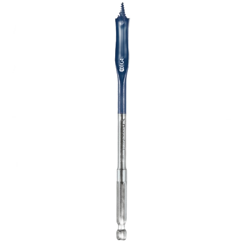 Blue and silver spade drill bit with threaded tip for fast, clean hole drilling in power tool accessories under $50 collections