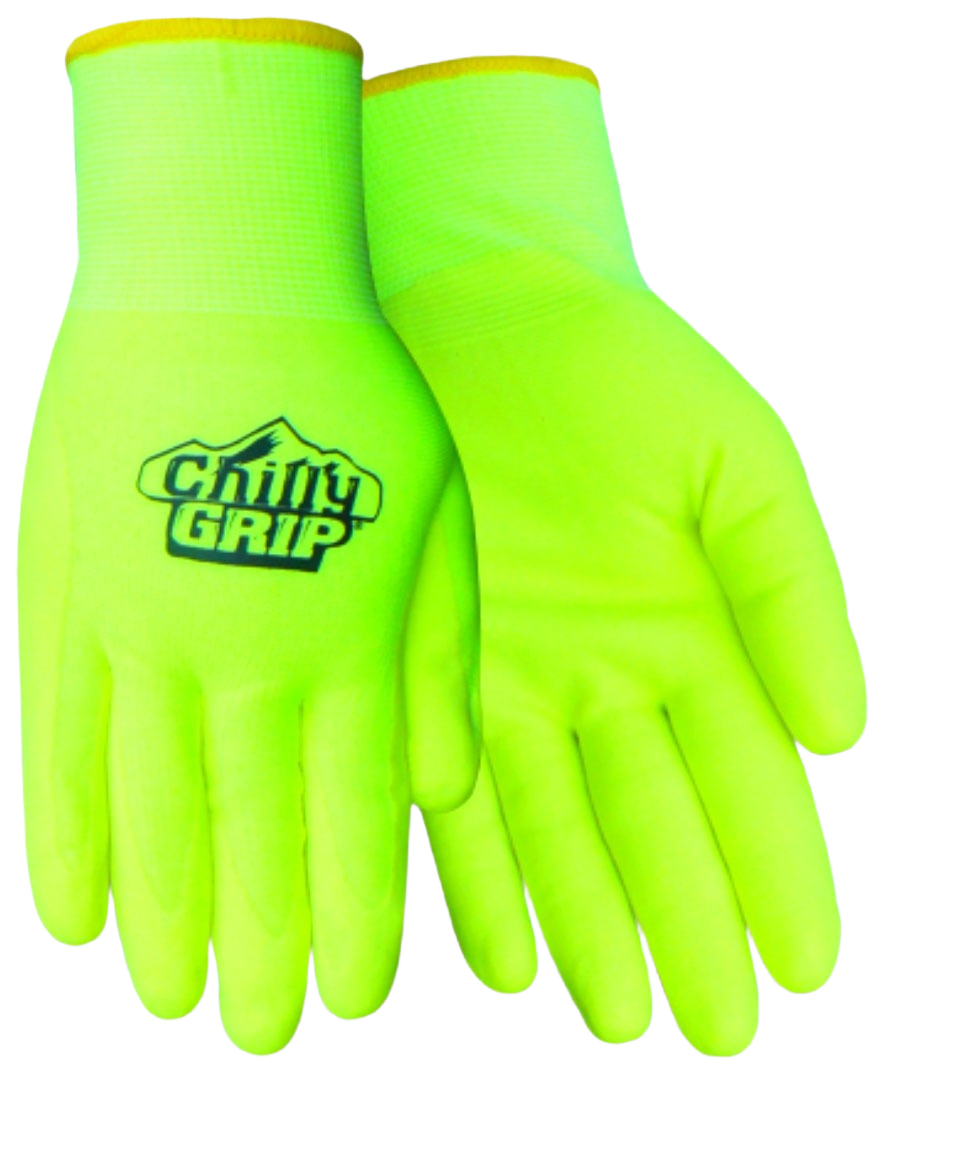 Bright yellow water resistant work gloves with thermal knit liners for safety and cold weather protection in hardware collections