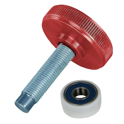 Red textured grip knob with threaded metal shaft and white bearing component for clamping tools under $50 collections