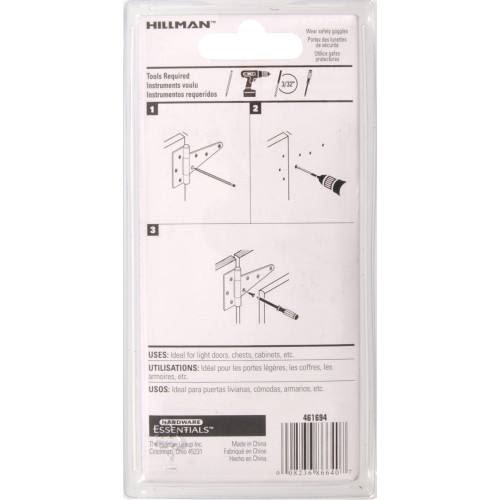 Packaging showing installation instructions for a zinc-plated light-duty T-hinge in hardware and home improvement collections under $50