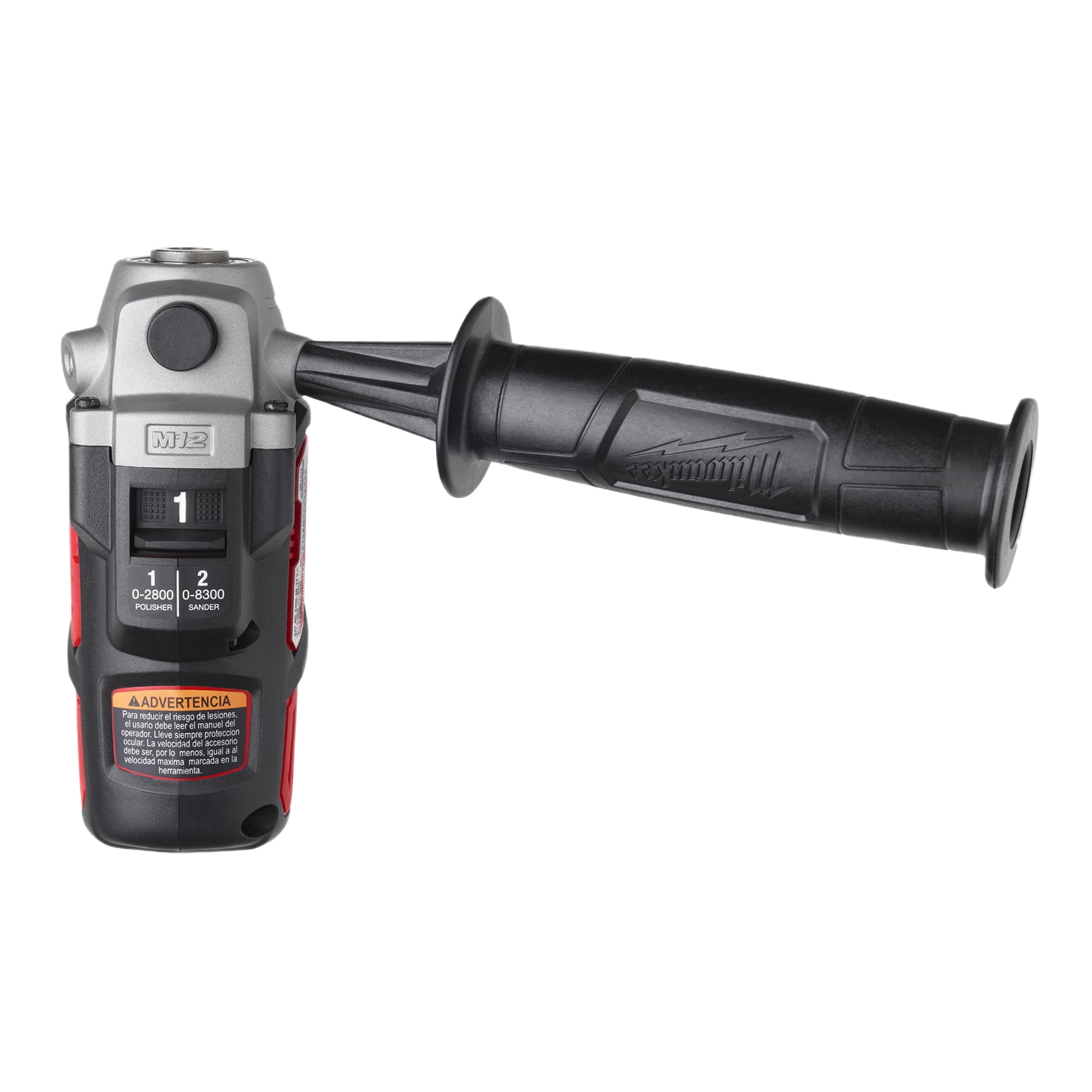 Compact Milwaukee M12 variable speed polisher with ergonomic black handle for woodworking and home improvement tools