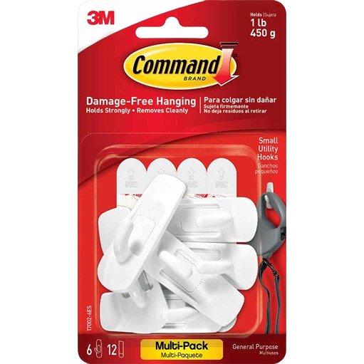 Pack of six white small adhesive utility hooks for damage-free hanging and organizing tools in home improvement projects