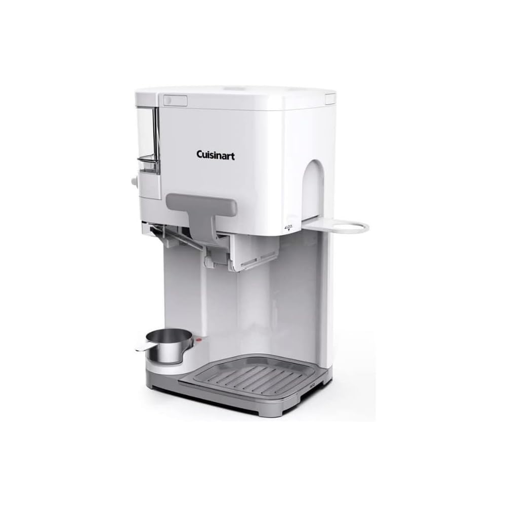 White soft serve ice cream maker with cup holder and removable drip tray for easy serving and cleanup