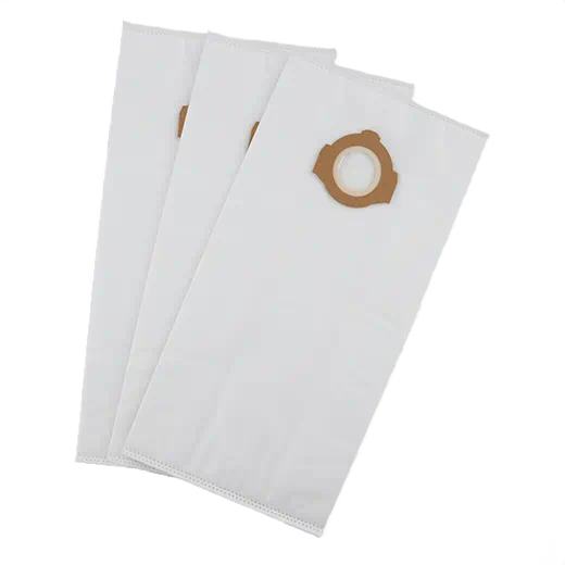 Three white fleece dust bags with circular cardboard openings for woodworking and dust collection tools under $50