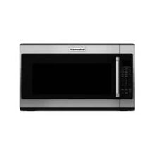 Stainless steel countertop microwave with a black glass door and digital control panel on the right side for easy kitchen use.