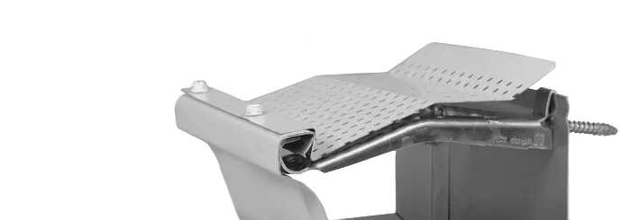 Close-up of metal gutter guard with perforated design, part of gutters and downspouts collection at Hartville Hardware for home improvement under $50.