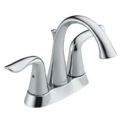 Modern chrome bathroom faucet with two lever handles and a high-arc spout designed for convenient sink use in home improvement projects.