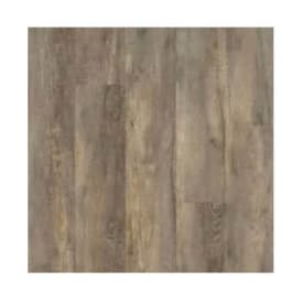 Close-up view of textured wood flooring panels with a weathered finish, showcasing natural grain patterns and muted brown tones.