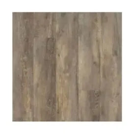 Close-up view of wood-look flooring with a textured grain pattern in natural brown and gray tones for home improvement projects.