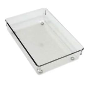 Clear rectangular plastic storage tray with rounded corners and small feet for organizing tools or home improvement accessories.