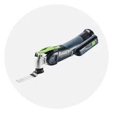 Cordless oscillating multi-tool with black and green body, designed for versatile cutting, sanding, and scraping tasks in home improvement projects.