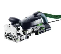 Electric joiner tool with black and green casing, designed for precise wood joinery tasks in home improvement projects.