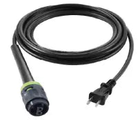Heavy-duty black power cord with molded plug and green-accented connector designed for reliable electrical connections in home improvement tasks.