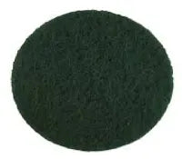 Dark green circular non-woven abrasive disc with a textured surface, commonly used for surface preparation in home improvement and tool applications.