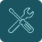 Minimalist blue icon featuring a crossed wrench and screwdriver, symbolizing hand tools for home improvement tasks.
