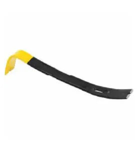 Pry bar with a black metal shaft and yellow angled handle designed for leverage in home improvement and construction tasks.