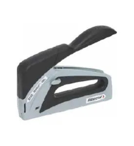Compact metal staple gun with a black ergonomic handle designed for durable fastening tasks in home improvement projects.