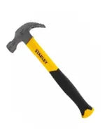 Claw hammer with a yellow and black handle designed for gripping and striking in home improvement and repair tasks.